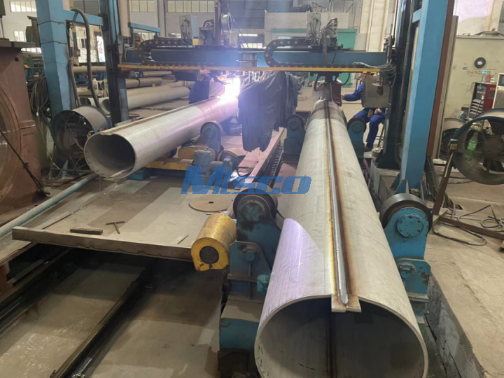 What production process is used for MTSCO welded pipes?