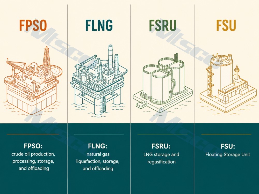 What are the differences between FPSO, FLNG, FSRU, and FPU in offshore energy? What are the differences between FPSO, FLNG, FSRU, and FPU in offshore energy?
