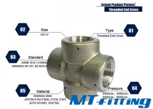 ASTM A182 F317L Stainless Steel High Pressure Fitting Cross With Threaded End